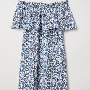 Blue and White Off The Shoulder A-Line H&M Dress